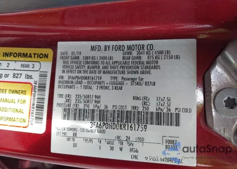 2019 Ford Fusion Se z USA, uszkodzony, nr VIN 3FA6P0HD0KR161759